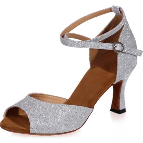 Latin dance shoes for girl women ladys ballroom professional Salsa tango party dancing shoes glitter dance sandals 7.5cm heels