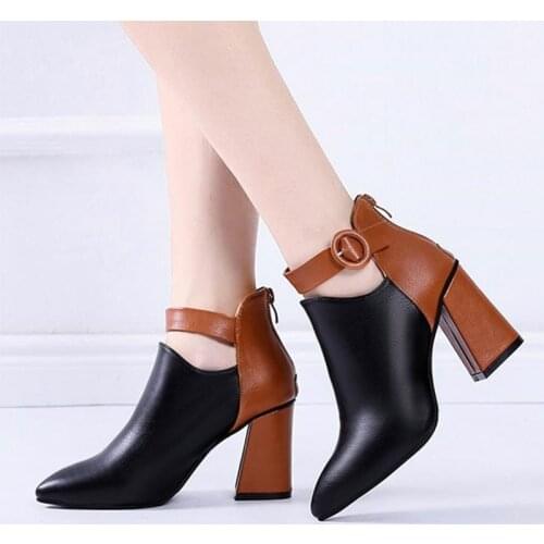 Plus Size 35-44 Women Boots Patchwork Ankle Boots Buckle botas mujer High Heels Booties 2019 Winter Shoes Zip zapatos mujer 7736