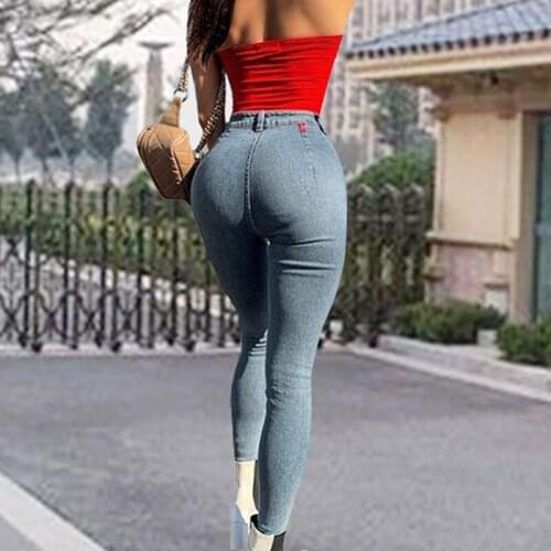 Woman High Waist Stretch Jeans Light Blue Stretch Skinny Denim Jean Plus Size Fashion Sexy Hip Slim Xxl Trousers Womens Pants
