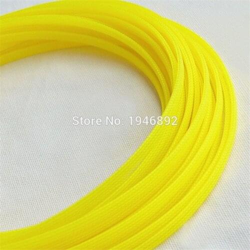 1/10/100M Yellow 4mm braid cables textile cord PET Expandable Sleeving High Density Sheathing Plaited Cable Sleeve