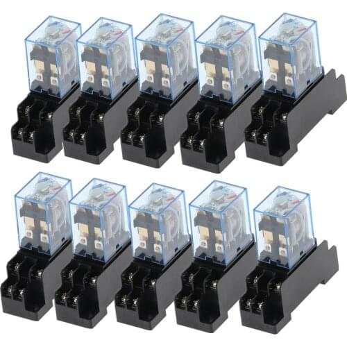 10 sets LY2NJ 12VDC 24VDC 110VAC 220VAC Coil Power Relay Mini Relay 8 Pins DPDT 10A LY2N-J HH62P JQX-13F With PTF08A Socket Base
