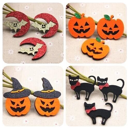 10pcs Non-woven patches Halloween pumpkin/cat/bat/Crescent Felt Appliques for clothes Sewing Supplies diy craft ornament