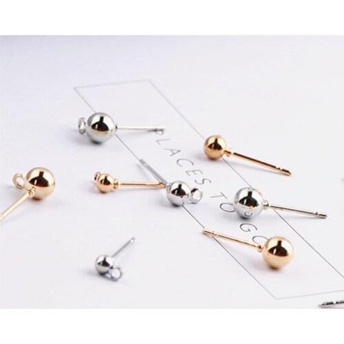 10pcs Diy Handmade Jewelry Basic Accessoriespure Gold Electroplating Simple Earring Material with Round Head Bead Copper Metal
