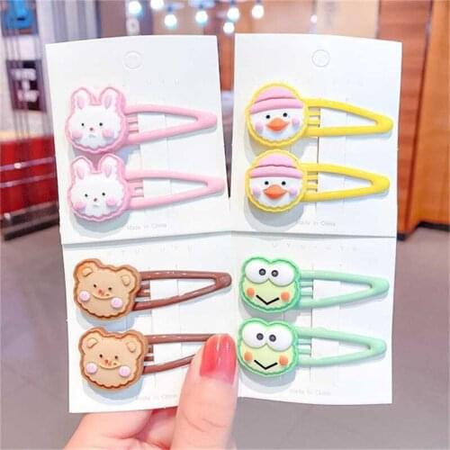 2PCS/Set New Girls Cute Cartoon Rabbit Bear Frog Duck Hairpins Kids Sweet Hair Clips Barrettes Headband Fashion Hair Accessories