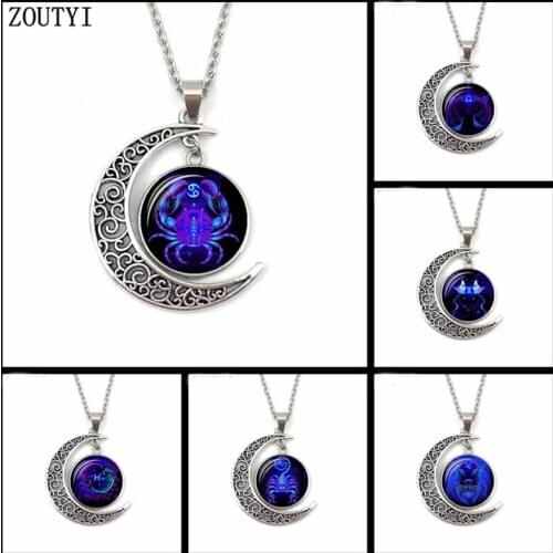 2019 / New / Zodiac Constellation Cancer Virgo Book Woven Glass Dome Pendant Moon Jewelry