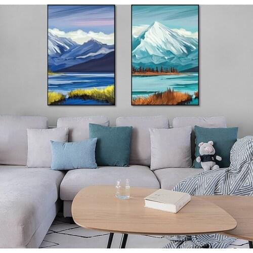 Abstract Mountain Lake Landscape Painting Nordic Wall Art Canvas Poster and Print Modern Living Room Home Decoration
