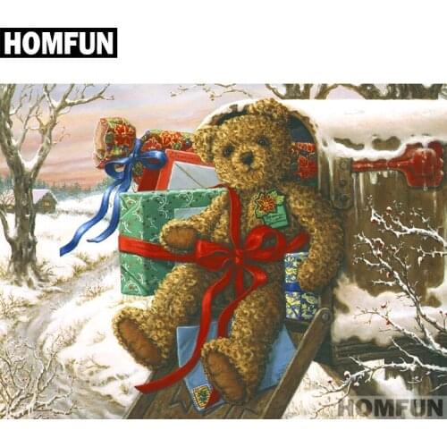 HOMFUN Full Square/Round Drill 5D DIY Diamond Painting "Christmas bear" Embroidery Cross Stitch 5D Home Decor Gift A01263