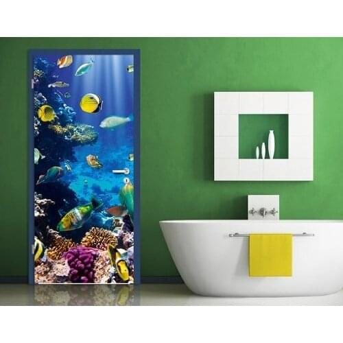 Free shipping 3D undersea view door Sticker for Bedroom Living Room gift removable PVC Waterproof Decal door wrap 77*200cm