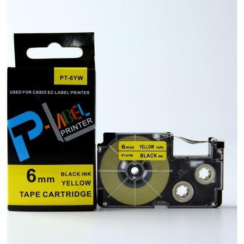 Free shipping 5 pcs/lot 6mm black on Yellow XR-6YW1 XR-6YW tape cartridge compatible tape cartridge 6mm label cassette