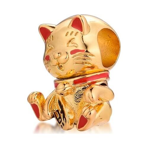 Shine Cute Fortune Cat Charm 2021 New Collection Sterling Silver Jewelry Fits Original Beads Bracelets Woman DIY Beads