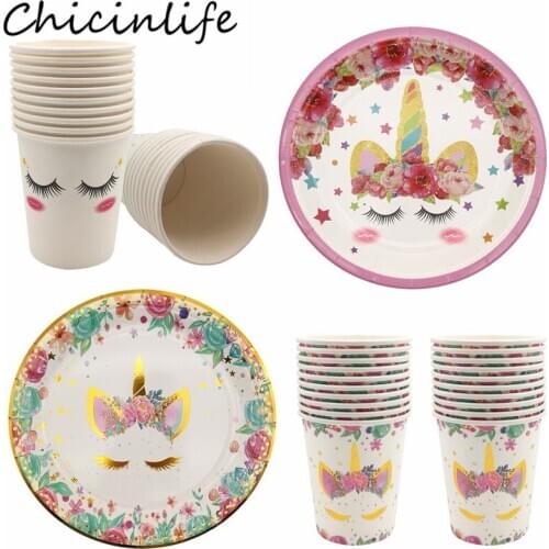 Chicinlife 10Pcs Unicorn Party Disposable Tableware Paper Plates Cup Kids Birthday Party Wedding Baby Shower Decoration Supplies