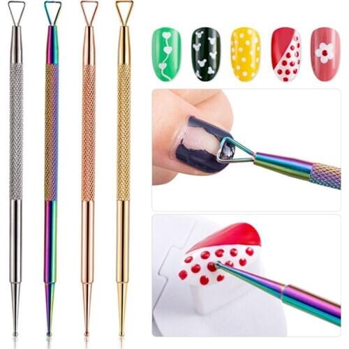 Double-end Push UV Gel Polish Remover Dotting Painting Manicure Nail Art Triangle Rod Cleaner Grinding Finger Tool