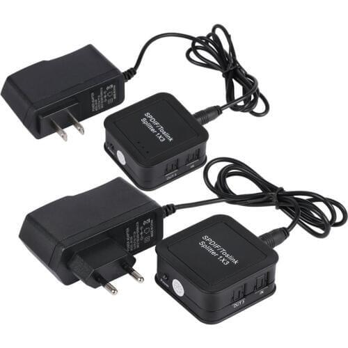 EU/US TOSLINK SPDIF 1x3 Digital Fiber Optic Splitter 1 Input 3 Audio Output