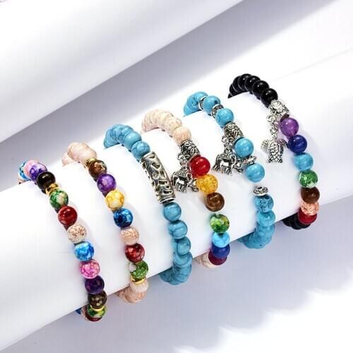 Natural Yoga Healing Elastic Dainty Bracelets Delicate Bracelets Beaded Bracelet 17cm With Elephant Pendent 1 Piece