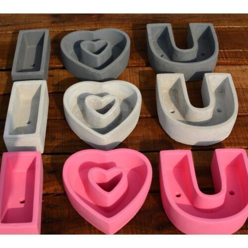 Pots Mold Silicone Concrete Mould Cement Vase Mould I Love You Shapes Muti-meat Plants Flower PRZY Eco-friendly 54125