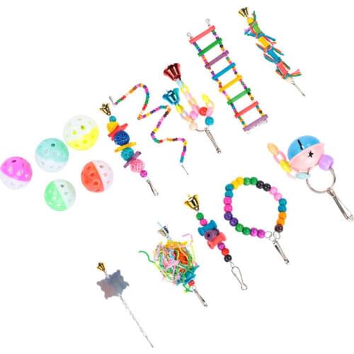 Toys for parrots bird accessories 15 Packs Birds Swing Toy Parrots Chewing Hanging Toy with Bells Ladder Beads for Biting and