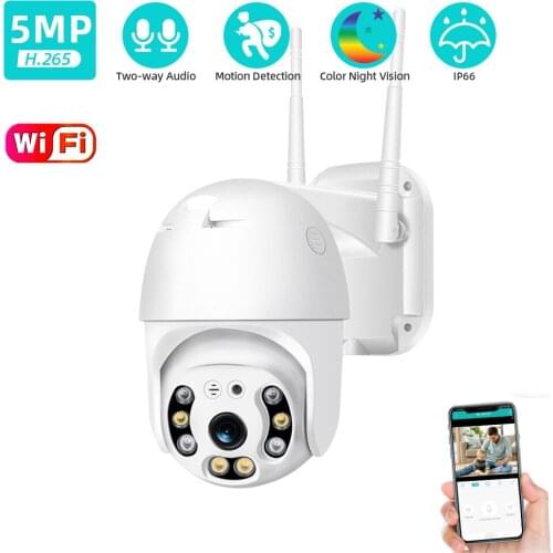 5MP WiFi IP Camera Outdoor Waterproof PTZ Camera Two Way Audio Human Detection Colorful Night Vision Surveillance Camera TF Card