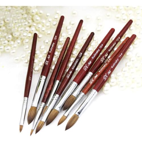 Kolinsky Sable Acrylic Nail Brush for Powder Manicure Flat Wood Handle Gel Builder Brushes Choose Size
