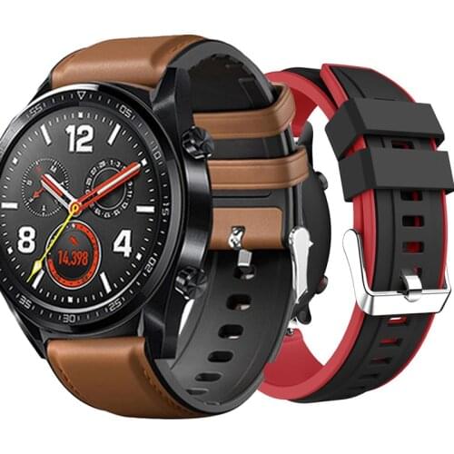 Leather+Silicone Bracelet For Samsung Galaxy watch 46mm belt for Samsung Gear S3 Vivoactive 4 Bracelet For imilab kw66