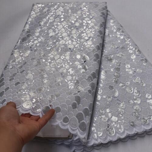 5yards/pc high grade African handcut organza lace fabric in white silver with allover sequins embroidery for party dress OP144