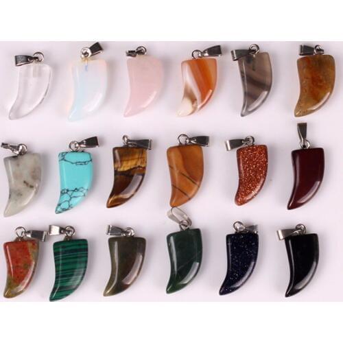 Best Christmas Charms Horn Pendant 24pcs Random Color Mixed Natural Chinese Crystal Druzy Healing Quartz Beads Pendant Wholesale