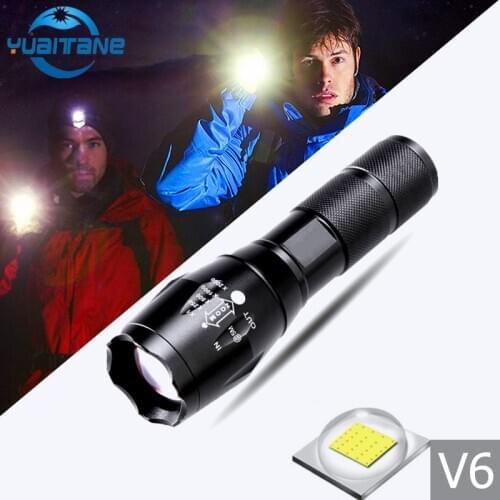 10000 Lumens Led Rechargeable Flashlight Ultra Bright V6 Flashlights Camping light 5Modes Zoomable linterna use 18650 battery