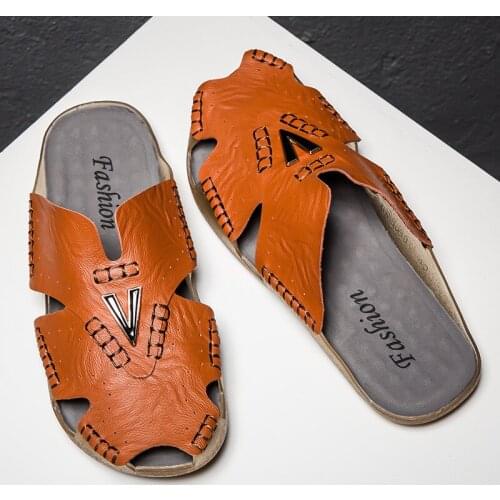 2021 Summer Men Genuine Leather Slippers Male Fashion Casual High Quality Sandalias playa hombre pantoufle homme cuir