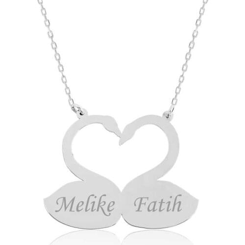 Real Silver 925 Jewelry Silver Loves Swans Plate Necklace