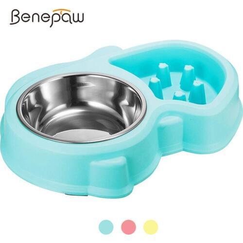 Benepaw Antislip Slow Feeder Dog Bowl Puppy Removable Stainless Steel Water Food Double Pet Bowl Cat Drinking Easy To Clean