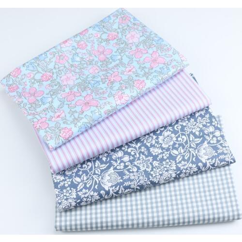 NEW Gray Flower Plaid Printed 100% Cotton Fabric Meters For Childrens Skirt Dresses Bed Sheet Sewing Cloth Telas D30