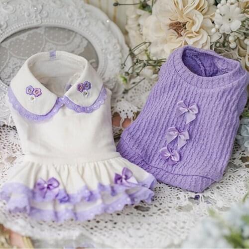 Pet Clothing Early Spring Autumn Dog Clothes Sweater Base Skirt Suit Teddy Princess Dress French Style Schnauzer Puppy Costume