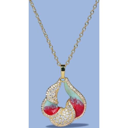 18k Gold Colorful Enamel Color Womens Pendant Necklace Shiny Zircon Womens Clavicle Chain Anniversary Jewelry Handmade Enamel