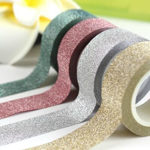 5M DIY Self-adhesive Silver Golden Glitter Washi Paper Tape Sticker Scrapbooking Wedding Birthday Party Home Decoration