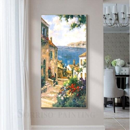 Mediterranean Scenery Corridor Wall Art Canvas Oil Painting Hallway Posters And Prints Pictures For Living Room Home Porch Decor