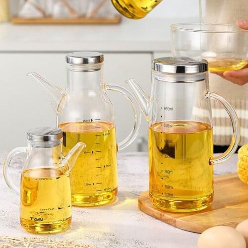 Glass Oil Bottle with Handle Scale Heat-resistant Lecythus Kitchen Cooking Seasoning Tools Soy Vinegar Sauce Container Dispenser