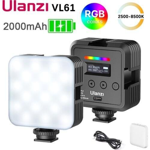 Ulanzi VL61 RGB Video Light Dimmable 2500K-8500K Mini LED Lamp With Diffuser for Smartphone DSLR Camera Live Photography Vlog