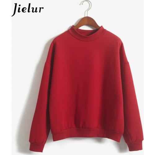 Jielur Korean Fashion M-XXL Women Hoodies 9 Colors Autumn Winter Pullover Loose Fleece Tracksuit Thick Pure Sweatshirt Female