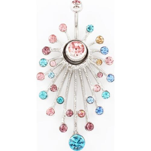 Body jewelry women Multi-color stones flower belly button ring 14G Stainless Steel navel bar body piercing fashion jewelry