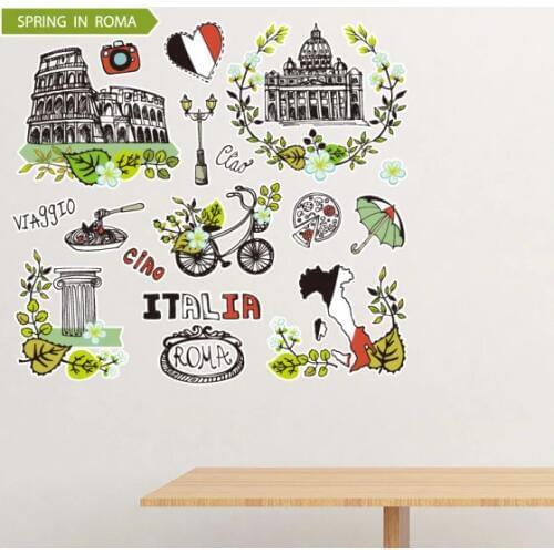 Spring Colosseum Roma Italy Graffiti Removable Wall Sticker Art Decals Mural DIY Wallpaper for Room Decal