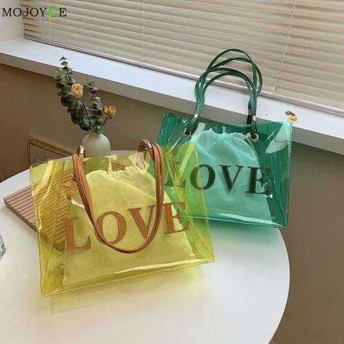 Vintage Women Drawstring Purse Letters Shoulder Bag Transparent Composite Bags New Collection Korean Style Casual Bag