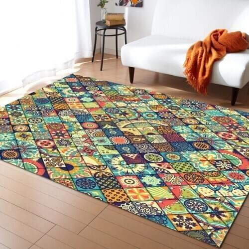 Vintage Floral With Rhombus Carpets for Living Room Bedroom Area Rug Kids Room Play Mat 3D Printed Home Large Carpet