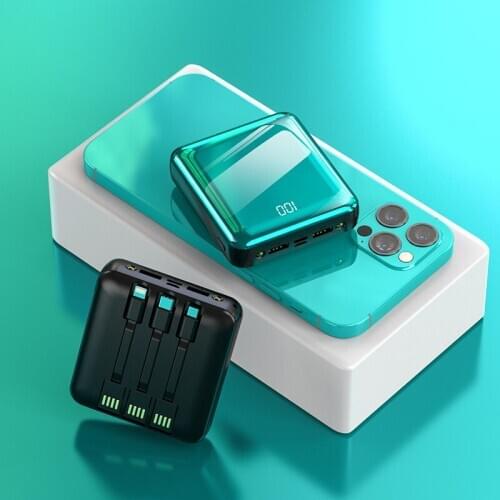 20000mAh Power Bank Built in Cable For Xiaomi Samsung With Digital Display Mini Powerbank 10000mAh Powered Type C Micro