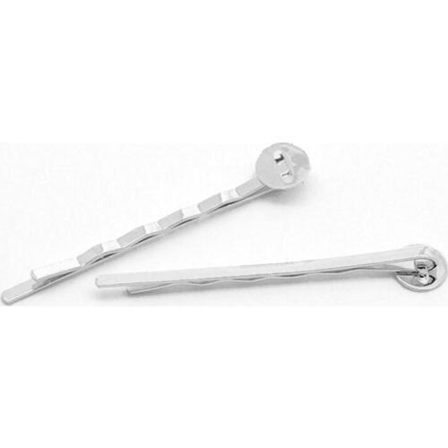 50Pcs Hair Clip Barrette Pin With 8mm Pad Round Glue Metal Bobby Silver Bronze Tone Jewelry DIY Making Finding 5cm