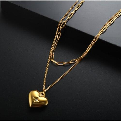 ZMFashion Eight-pointed Star Heart Pendant Multi Layered Necklace Charm Stainless Steel Romantic Lover Jewelry For Women Men