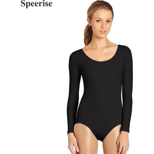 Adult Scoop Neck Dancewear Gymnastics Dance Leotard Long Sleeve Women Lycra Biketard Spandex Ballet Practice Clothes Large Size