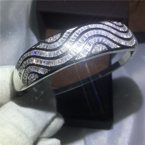 Handmade Wavy lines bracelet Channel setting 5A cubic zirconia White Gold Filled Engagement bangle for women wedding accessaries