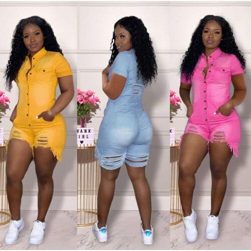 Sexy Bodysuit Women Rompers Jumpsuits Europe United States Big Hole Conjoined Cowboy Shorts Women Jumpsuit Streetwear WYM30232