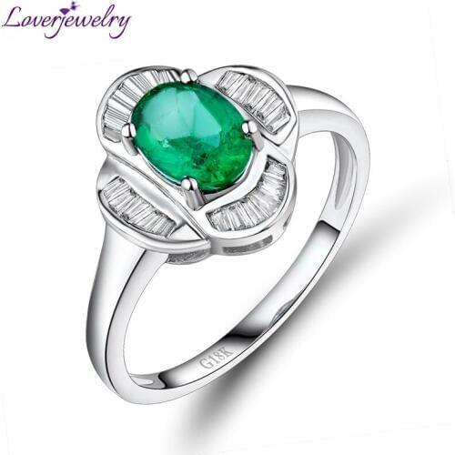 Women Ring For Engagement Anniversary Columbia Emerald Ring Oval 5X7mm Solid 18k White Gold Female Natural Diamonds Fine Jewelry