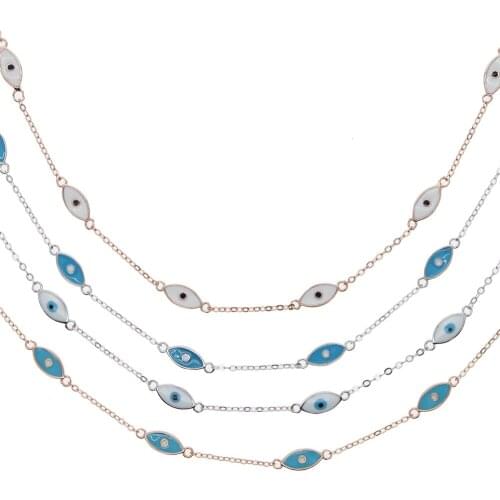 2021 Lucky Turkish evil eye link chain choker necklace 100% 925 sterling silver necklace for women girl birthday gift drop ship