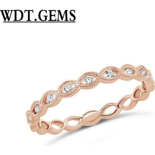 0.09 CT 10K Rose Gold Round Natural Diamond Eye Ring Marquise Shape Band